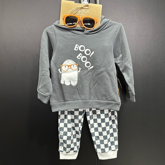 Lila & Jack 3pc. set Hoodie Sweatshirt,stretch checkered leggings,sunglasses - Picture 1 of 6